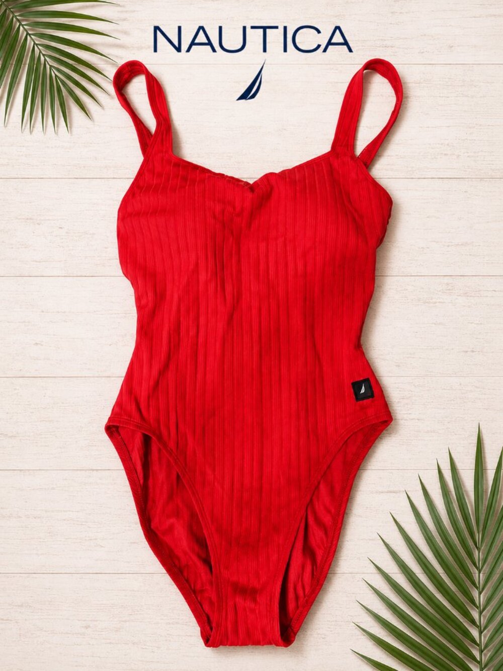Nautica Ribbed One-Piece Swimsuit – Rich Red – Women's Size 12